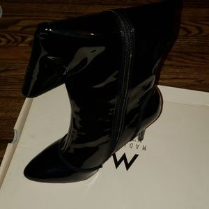 High heel black patten boots
